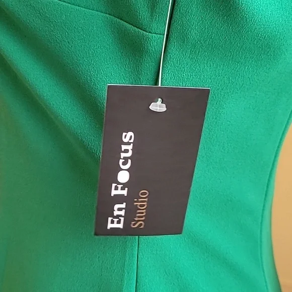 Enfocus Studio Green Sheath Dress V-Neck Flutter Sleeveless - Picture 2 of 5